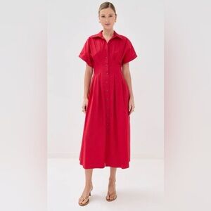 Red Button-Front Maxi Dress with Collar